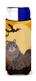 Halloween Siberian Cat Slim Can Hugger , Insulated Foam Hugger for 12 oz Slim Cans, Beer Bottles & Water Bottles, Printed in USA