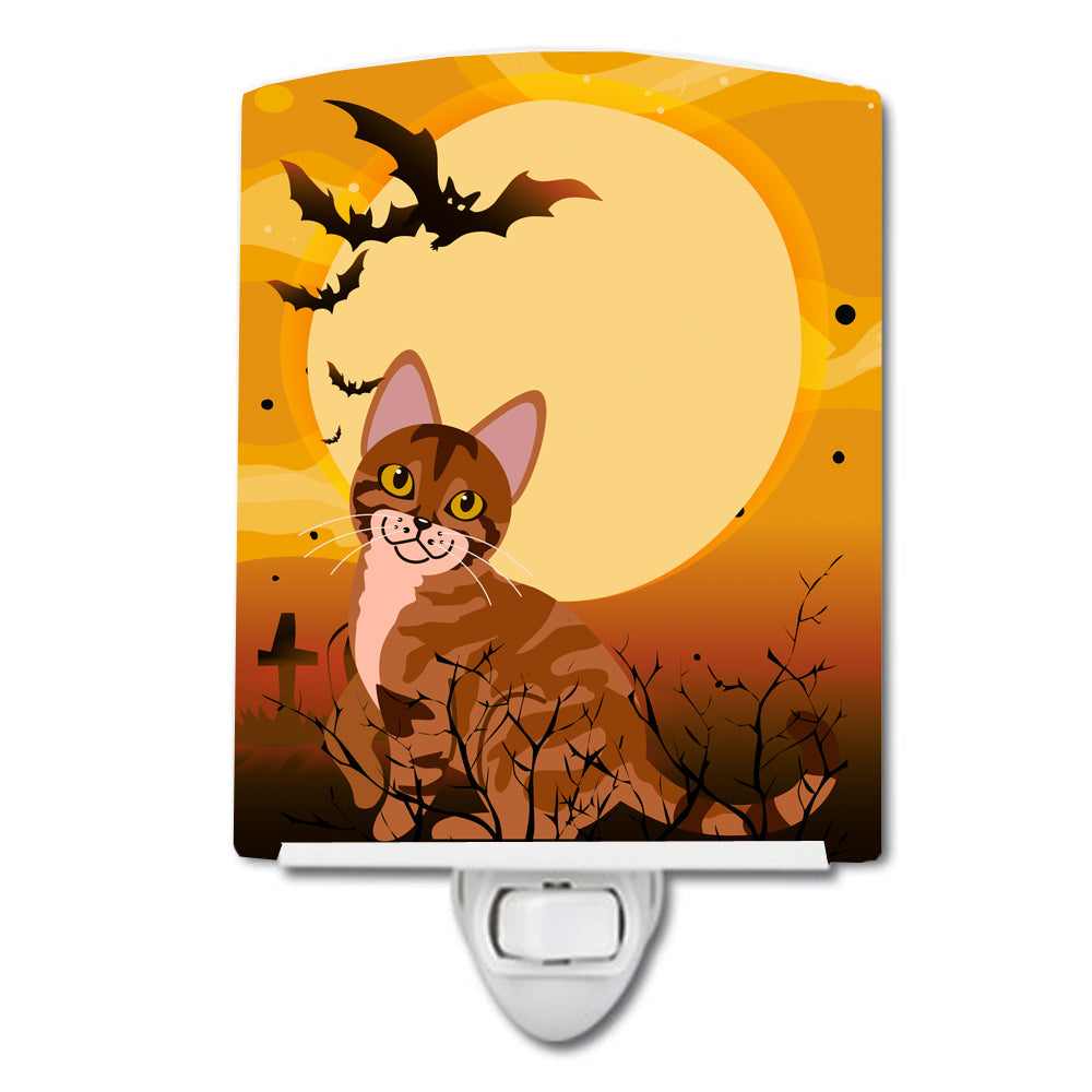 Halloween Sokoke Cat Ceramic Night Light Compact, UL-Certified, Ideal for Bedroom, Bathroom, Nursery, Hallway, Kitchen, 6x4x3, Multicolor