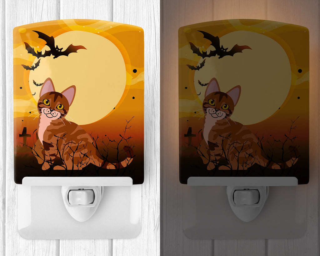 Halloween Sokoke Cat Ceramic Night Light Compact, UL-Certified, Ideal for Bedroom, Bathroom, Nursery, Hallway, Kitchen, 6x4x3, Multicolor