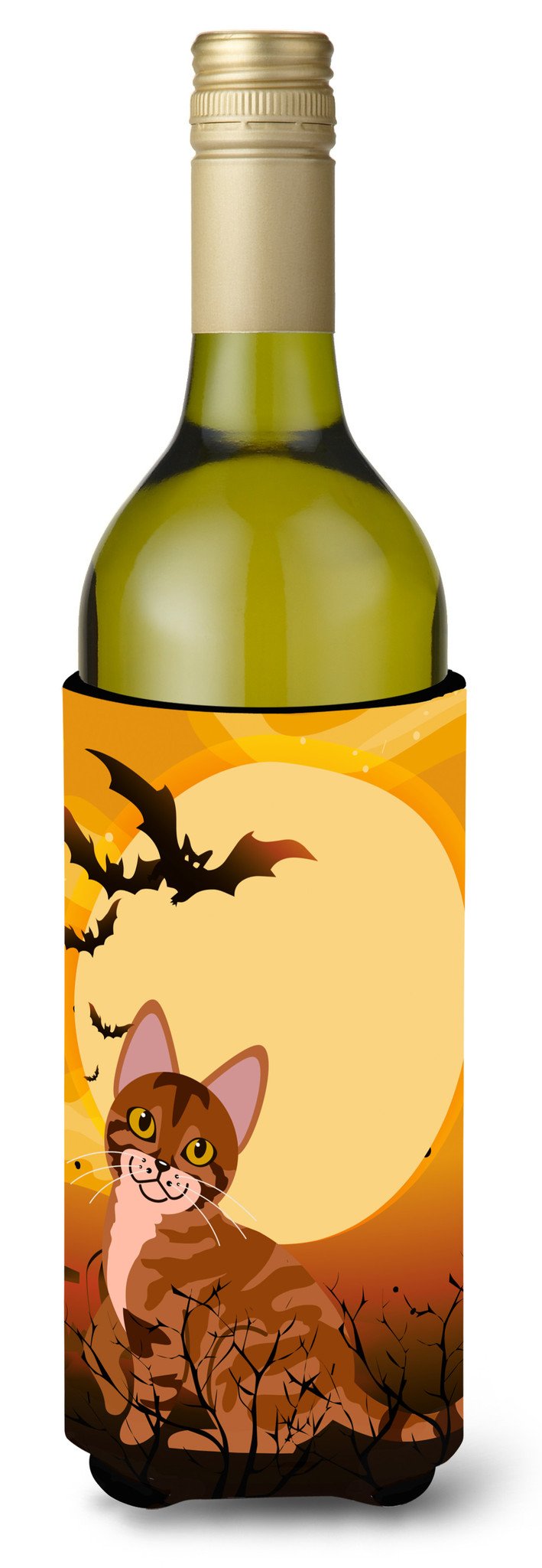 Halloween Sokoke Cat Wine Bottle Hugger Gift Sleeve for Standard 750 ml Bottles, Insulated Reusable Also Fits Mini Shot & Pint Bottles