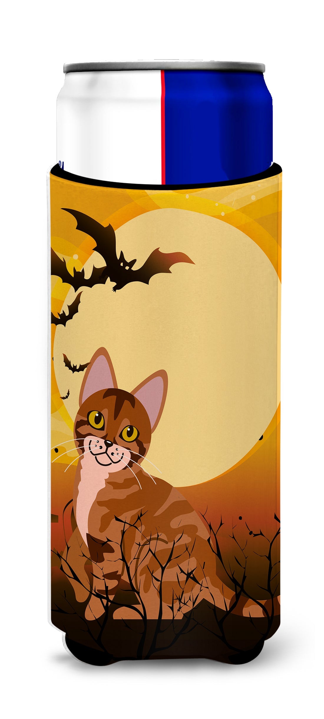 Halloween Sokoke Cat Slim Can Hugger , Insulated Foam Hugger for 12 oz Slim Cans, Beer Bottles & Water Bottles, Printed in USA