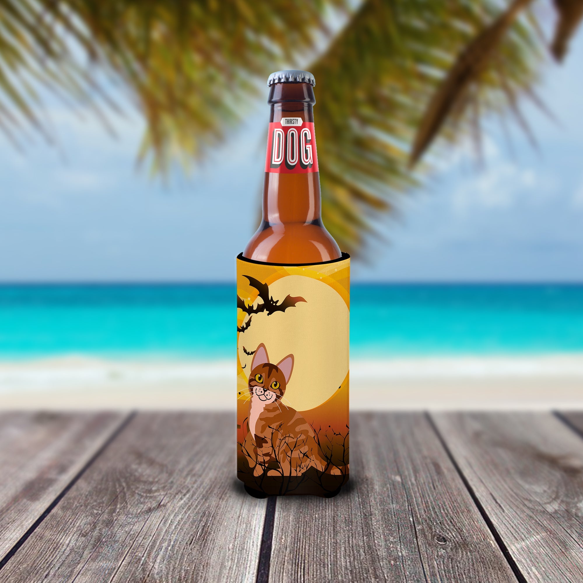 Halloween Sokoke Cat Slim Can Hugger , Insulated Foam Hugger for 12 oz Slim Cans, Beer Bottles & Water Bottles, Printed in USA
