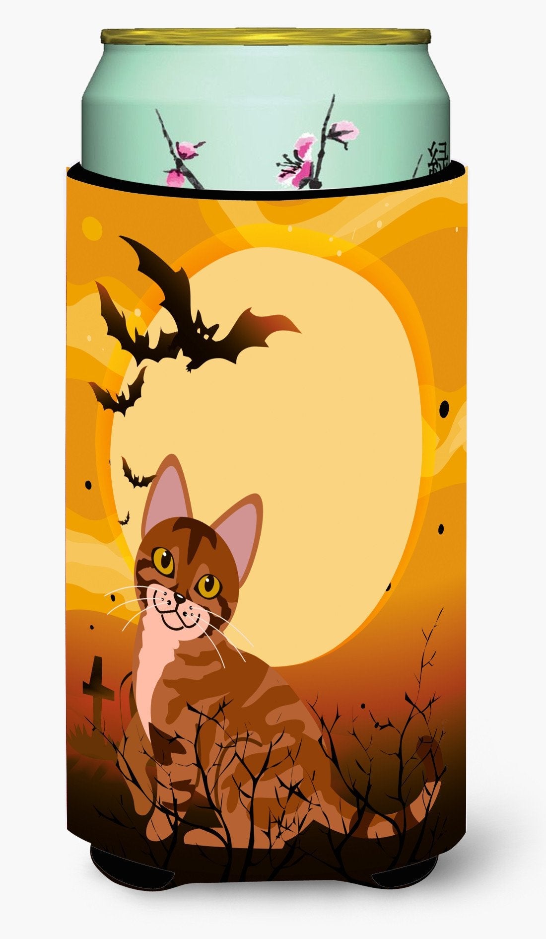 Halloween Sokoke Cat Tall Boy Hugger Can Cooler Sleeve Machine Washable Drink Collapsible Insulator Beverage Insulated Holder