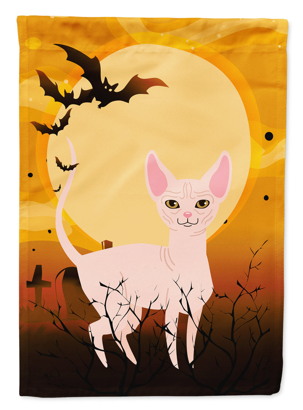 Halloween Sphynx Cat House Flag 28x40 Porch Sleeve Pole Decorative Outside Yard Banner Artwork Wall Hanging, Polyester