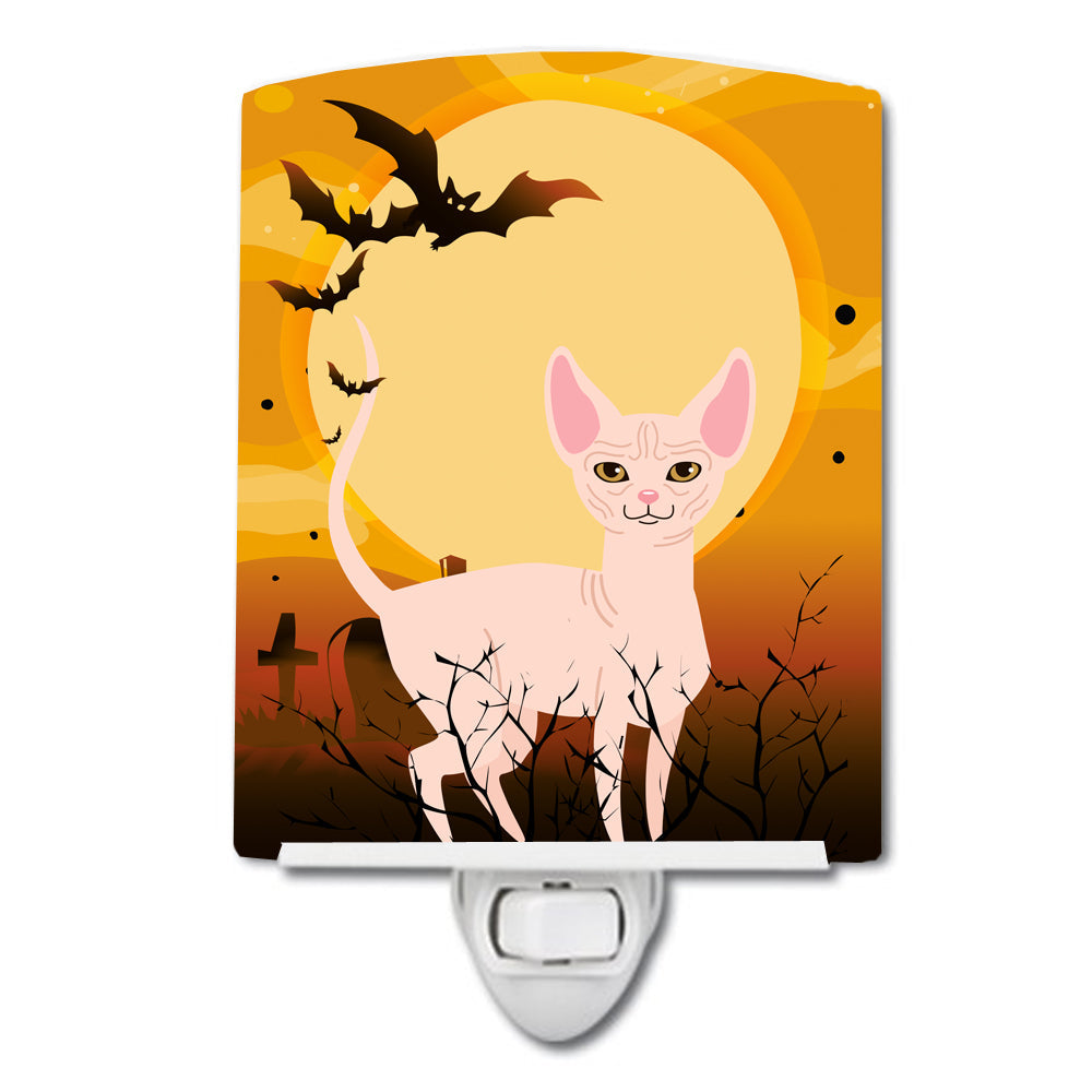 Halloween Sphynx Cat Ceramic Night Light Compact, UL-Certified, Ideal for Bedroom, Bathroom, Nursery, Hallway, Kitchen, 6x4x3, Multicolor