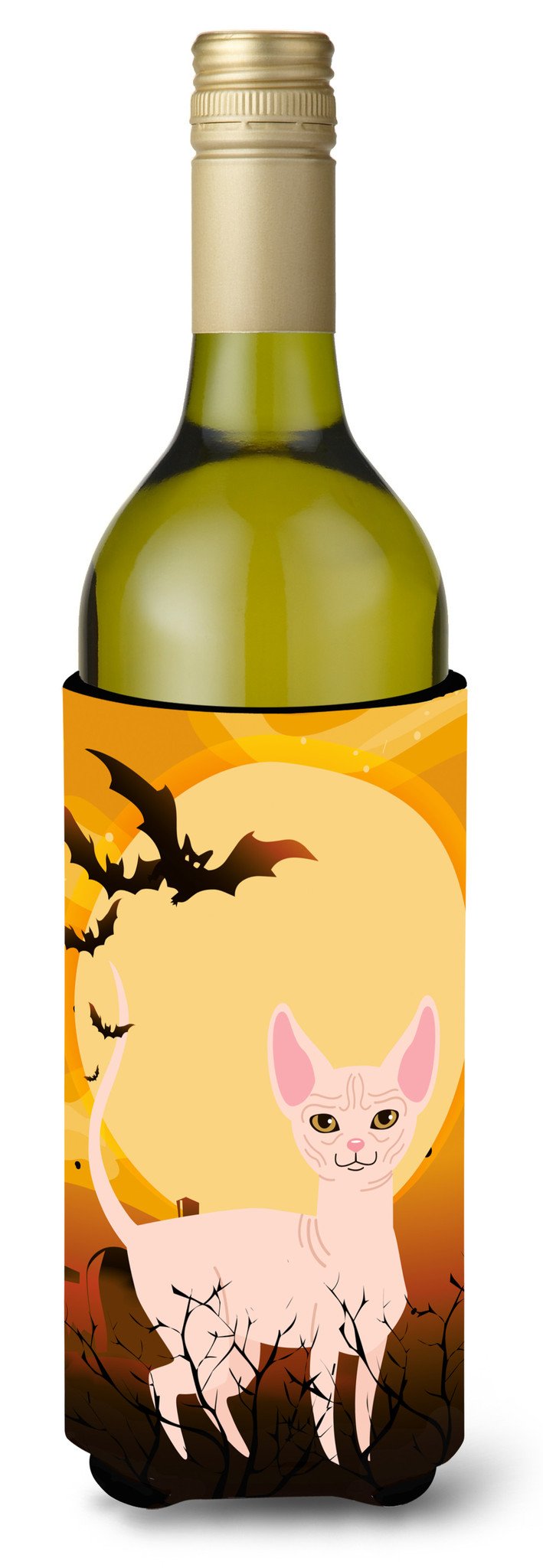 Halloween Sphynx Cat Wine Bottle Hugger Gift Sleeve for Standard 750 ml Bottles, Insulated Reusable Also Fits Mini Shot & Pint Bottles