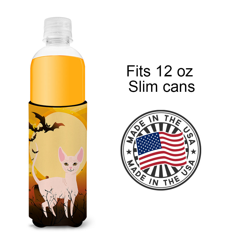 Halloween Sphynx Cat Slim Can Hugger , Insulated Foam Hugger for 12 oz Slim Cans, Beer Bottles & Water Bottles, Printed in USA