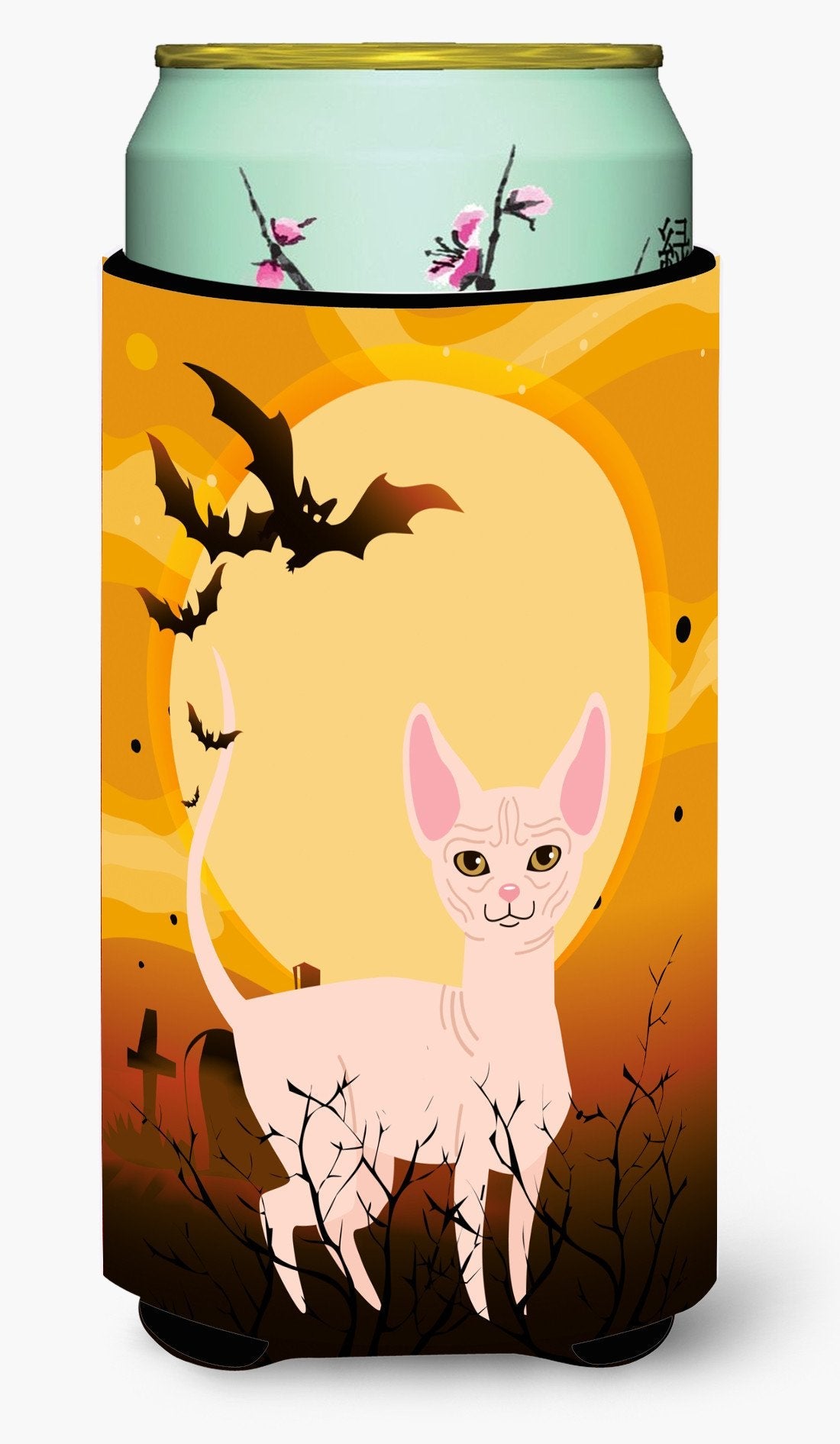 Halloween Sphynx Cat Tall Boy Hugger Can Cooler Sleeve Machine Washable Drink Collapsible Insulator Beverage Insulated Holder