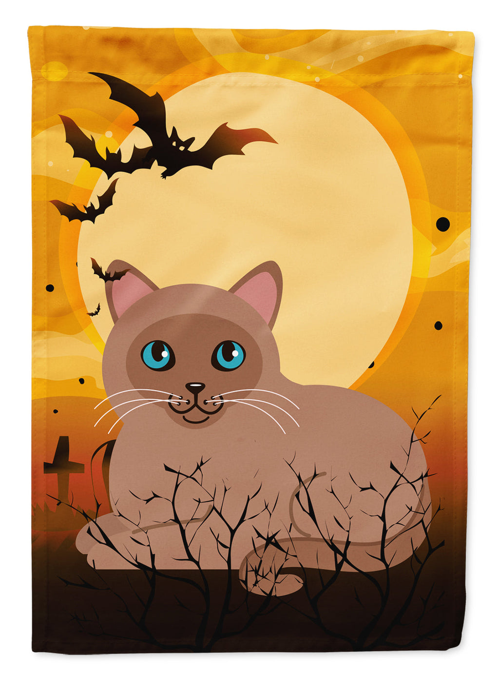 Halloween Tonkinese Cat House Flag 28x40 Porch Sleeve Pole Decorative Outside Yard Banner Artwork Wall Hanging, Polyester