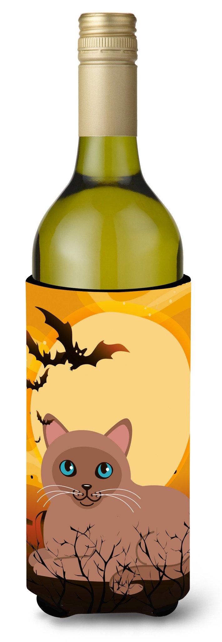 Halloween Tonkinese Cat Wine Bottle Hugger Gift Sleeve for Standard 750 ml Bottles, Insulated Reusable Also Fits Mini Shot & Pint Bottles