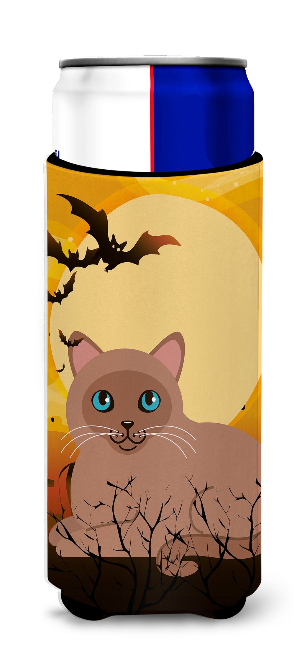 Halloween Tonkinese Cat Slim Can Hugger , Insulated Foam Hugger for 12 oz Slim Cans, Beer Bottles & Water Bottles, Printed in USA