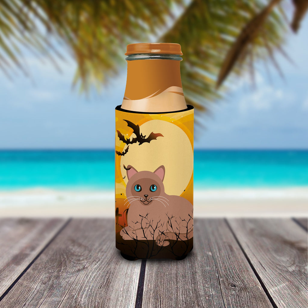 Halloween Tonkinese Cat Slim Can Hugger , Insulated Foam Hugger for 12 oz Slim Cans, Beer Bottles & Water Bottles, Printed in USA