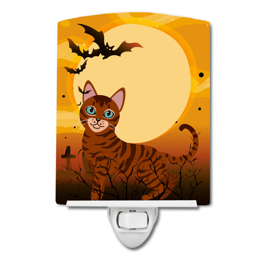 Halloween Toyger Cat Ceramic Night Light Compact, UL-Certified, Ideal for Bedroom, Bathroom, Nursery, Hallway, Kitchen, 6x4x3, Multicolor
