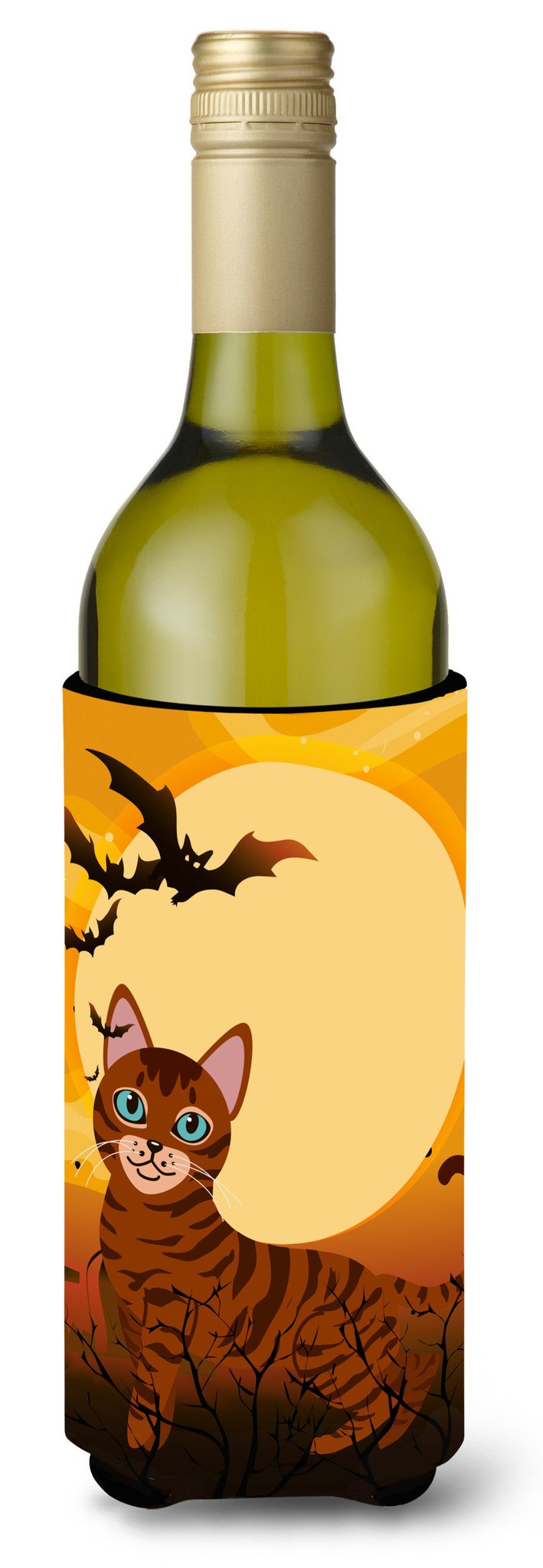 Halloween Toyger Cat Wine Bottle Hugger Gift Sleeve for Standard 750 ml Bottles, Insulated Reusable Also Fits Mini Shot & Pint Bottles