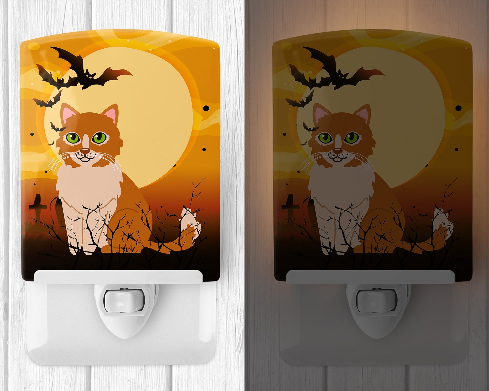 Halloween Ural Rex Cat Ceramic Night Light Compact, UL-Certified, Ideal for Bedroom, Bathroom, Nursery, Hallway, Kitchen, 6x4x3, Multicolor