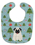 Christmas Pug Cream Baby Bib Easy-Clean Baby Bib Baby Feeding Accessory Baby Mealtime Essential, 10 x 13, Multicolor