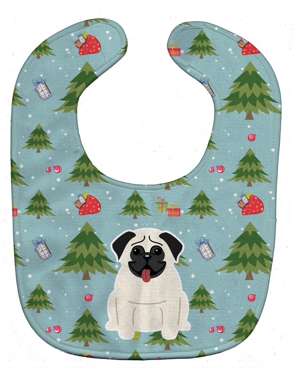 Christmas Pug Cream Baby Bib Easy-Clean Baby Bib Baby Feeding Accessory Baby Mealtime Essential, 10 x 13, Multicolor