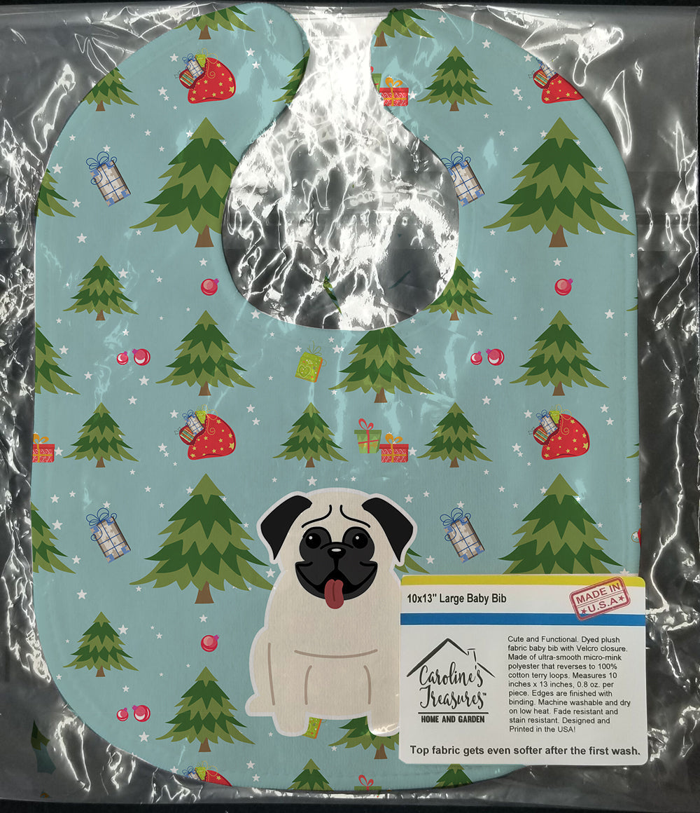 Christmas Pug Cream Baby Bib Easy-Clean Baby Bib Baby Feeding Accessory Baby Mealtime Essential, 10 x 13, Multicolor