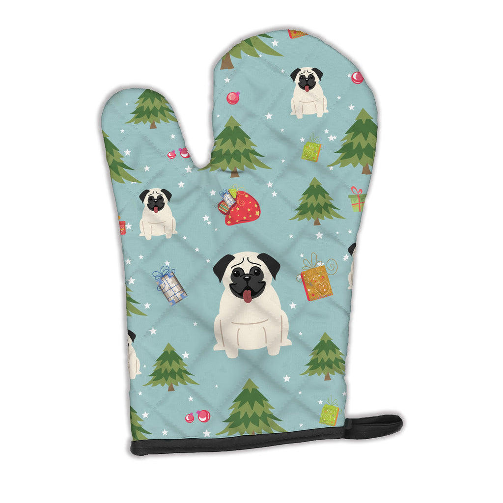Christmas Pug Cream Oven Mitt Heat Resistant Thick Oven Mitt for Hot Pans and Oven, Kitchen Mitt Protect Hands, Cooking Baking Glove