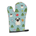 Christmas Pug Cream Oven Mitt Heat Resistant Thick Oven Mitt for Hot Pans and Oven, Kitchen Mitt Protect Hands, Cooking Baking Glove