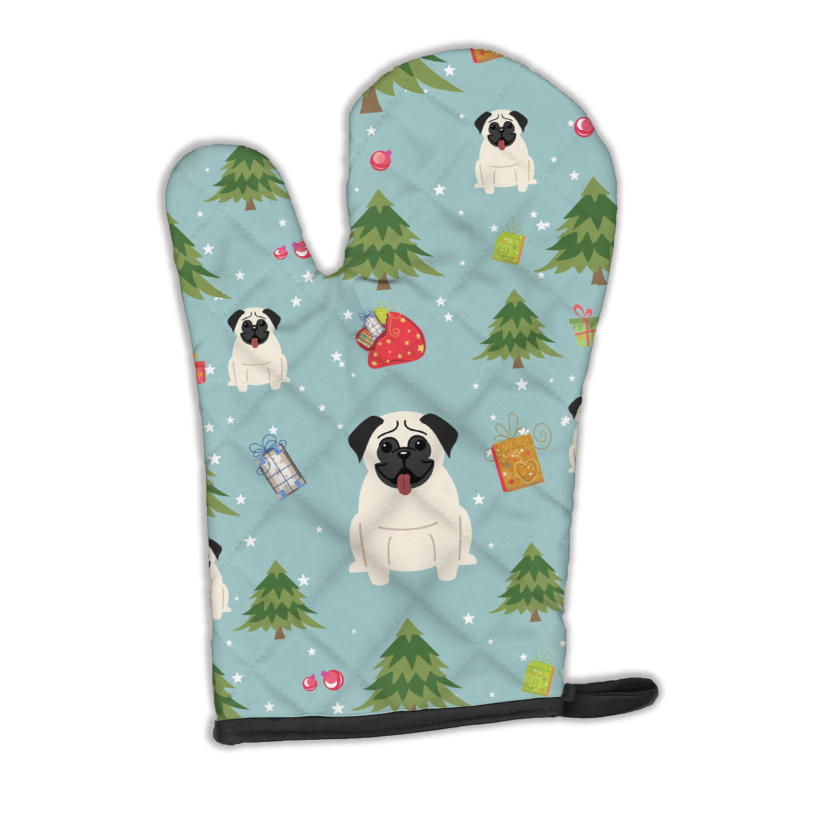 Christmas Pug Cream Oven Mitt Heat Resistant Thick Oven Mitt for Hot Pans and Oven, Kitchen Mitt Protect Hands, Cooking Baking Glove