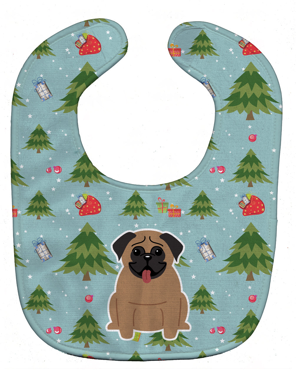 Christmas Pug Brown Baby Bib Easy-Clean Baby Bib Baby Feeding Accessory Baby Mealtime Essential, 10 x 13, Multicolor
