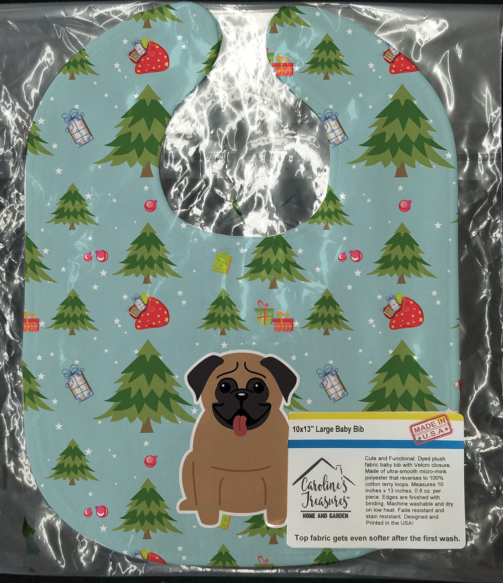 Christmas Pug Brown Baby Bib Easy-Clean Baby Bib Baby Feeding Accessory Baby Mealtime Essential, 10 x 13, Multicolor