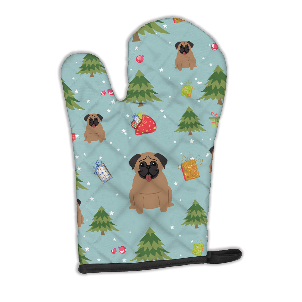 Christmas Pug Brown Oven Mitt Heat Resistant Thick Oven Mitt for Hot Pans and Oven, Kitchen Mitt Protect Hands, Cooking Baking Glove