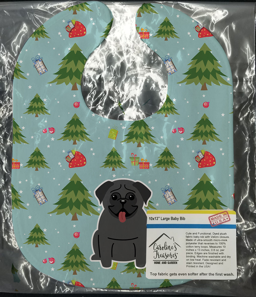 Christmas Pug Black Baby Bib Easy-Clean Baby Bib Baby Feeding Accessory Baby Mealtime Essential, 10 x 13, Multicolor