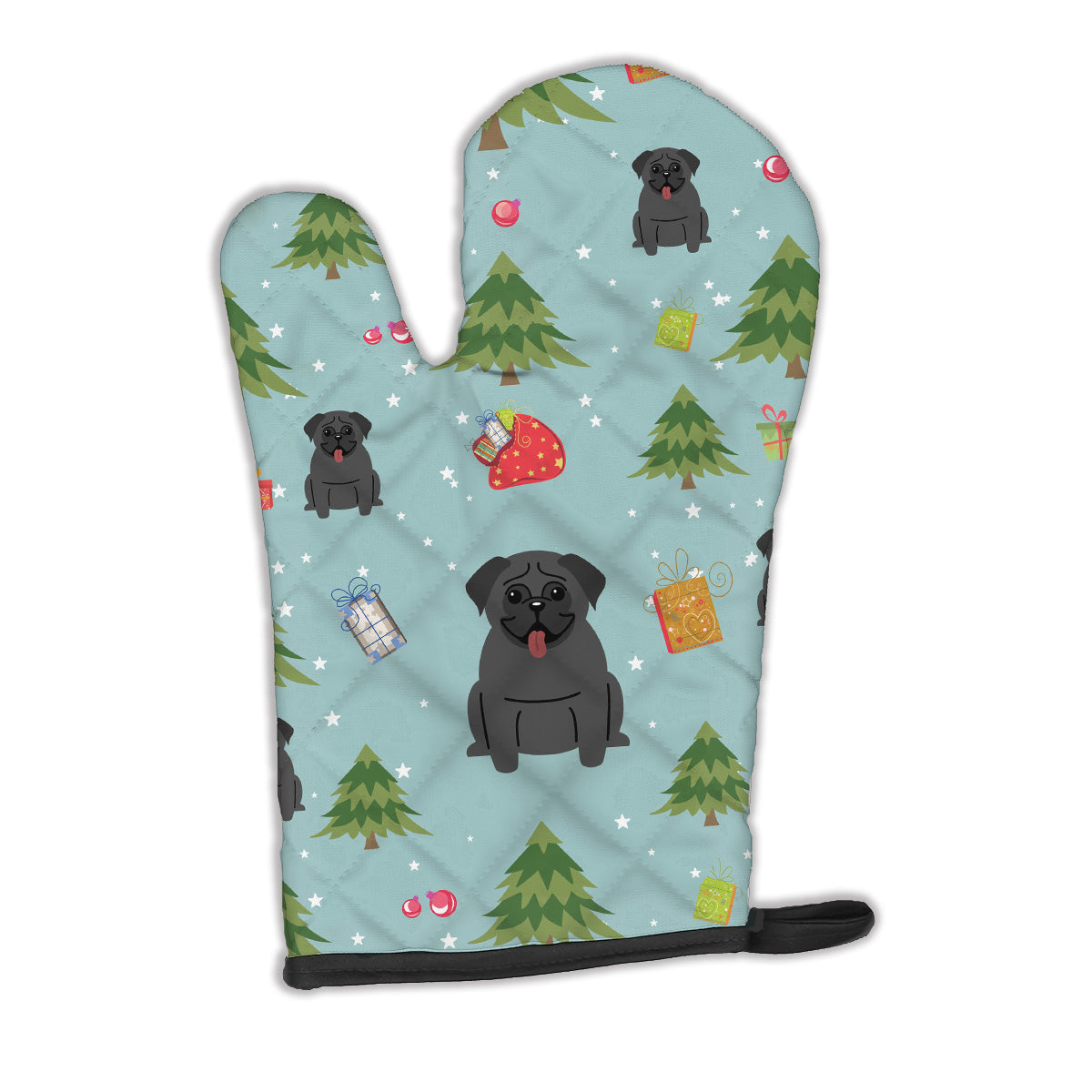 Christmas Pug Black Oven Mitt Heat Resistant Thick Oven Mitt for Hot Pans and Oven, Kitchen Mitt Protect Hands, Cooking Baking Glove