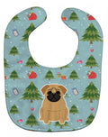 Christmas Pug Brown Baby Bib Easy-Clean Baby Bib Baby Feeding Accessory Baby Mealtime Essential, 10 x 13, Multicolor