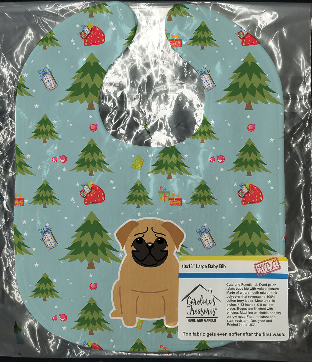 Christmas Pug Brown Baby Bib Easy-Clean Baby Bib Baby Feeding Accessory Baby Mealtime Essential, 10 x 13, Multicolor