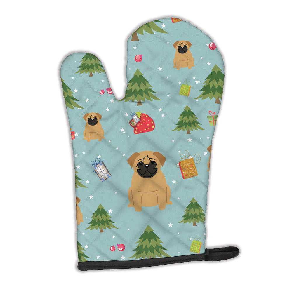 Christmas Pug Brown Oven Mitt Heat Resistant Thick Oven Mitt for Hot Pans and Oven, Kitchen Mitt Protect Hands, Cooking Baking Glove