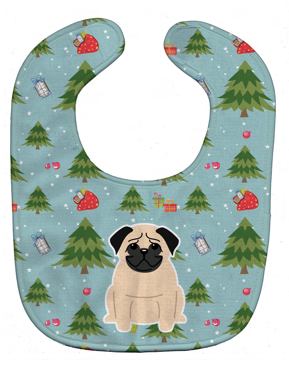 Christmas Pug Fawn Baby Bib Easy-Clean Baby Bib Baby Feeding Accessory Baby Mealtime Essential, 10 x 13, Multicolor