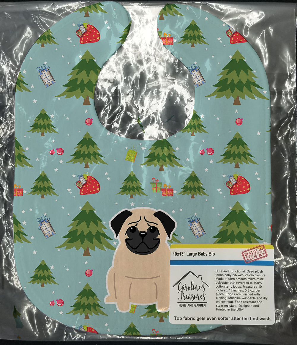 Christmas Pug Fawn Baby Bib Easy-Clean Baby Bib Baby Feeding Accessory Baby Mealtime Essential, 10 x 13, Multicolor