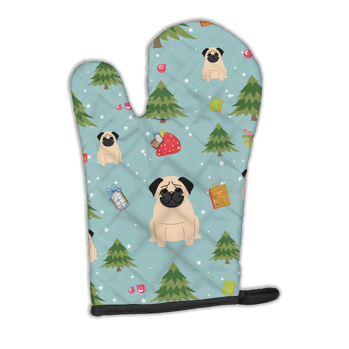 Christmas Pug Fawn Oven Mitt Heat Resistant Thick Oven Mitt for Hot Pans and Oven, Kitchen Mitt Protect Hands, Cooking Baking Glove