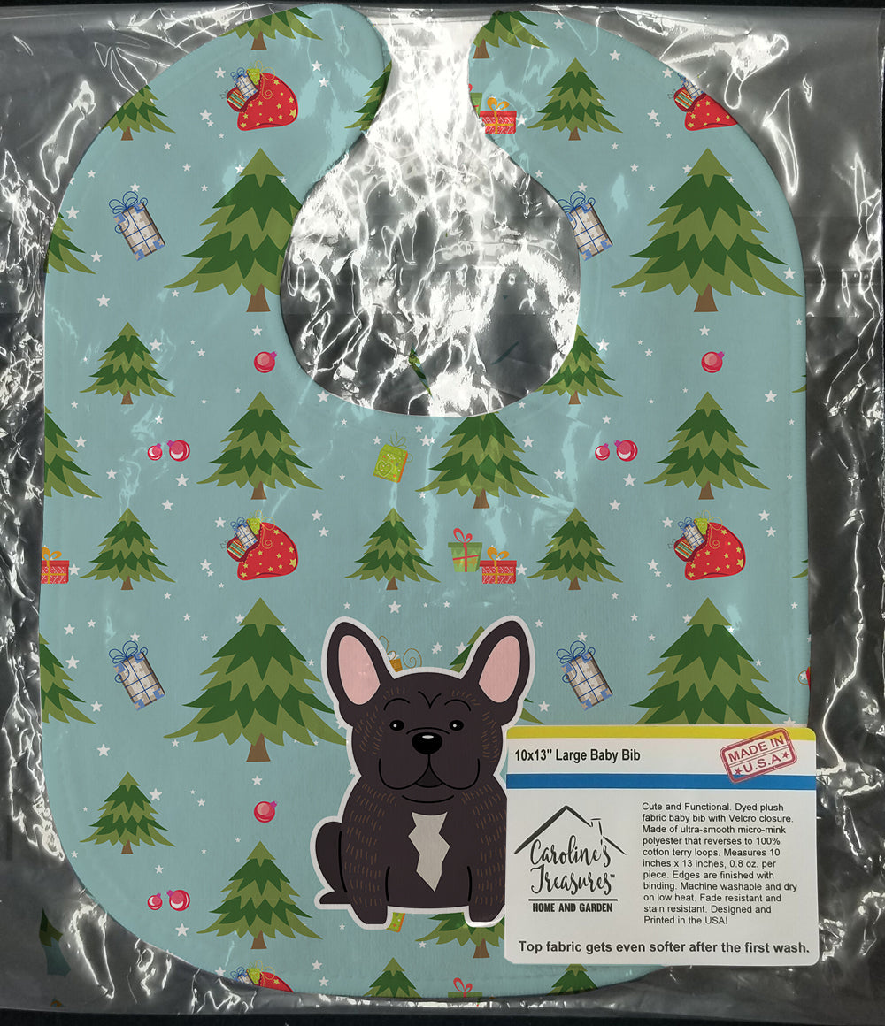 Christmas French Bulldog Brindle Baby Bib Easy-Clean Baby Bib Baby Feeding Accessory Baby Mealtime Essential, 10 x 13, Multicolor