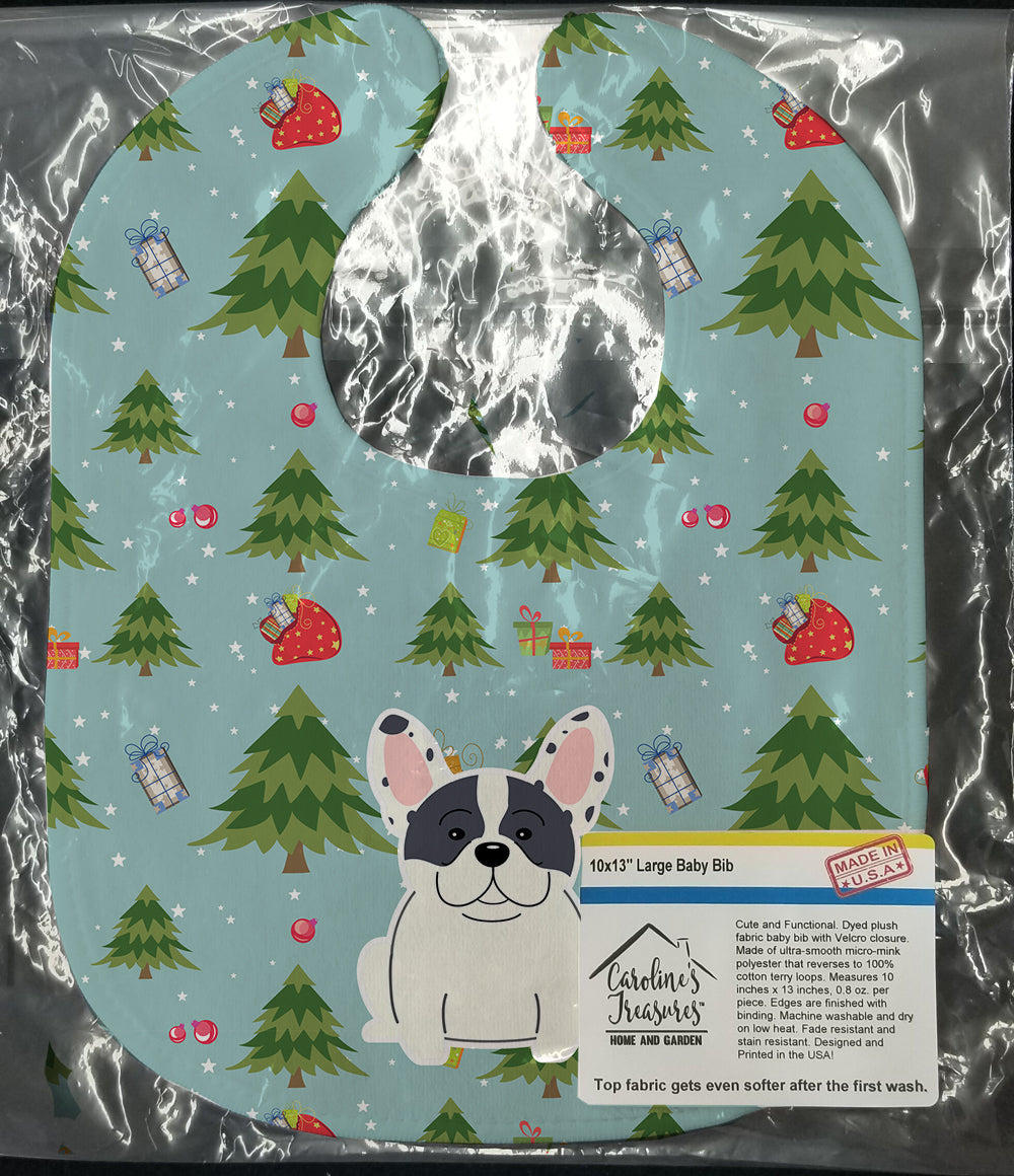 Christmas French Bulldog Piebald Baby Bib Easy-Clean Baby Bib Baby Feeding Accessory Baby Mealtime Essential, 10 x 13, Multicolor