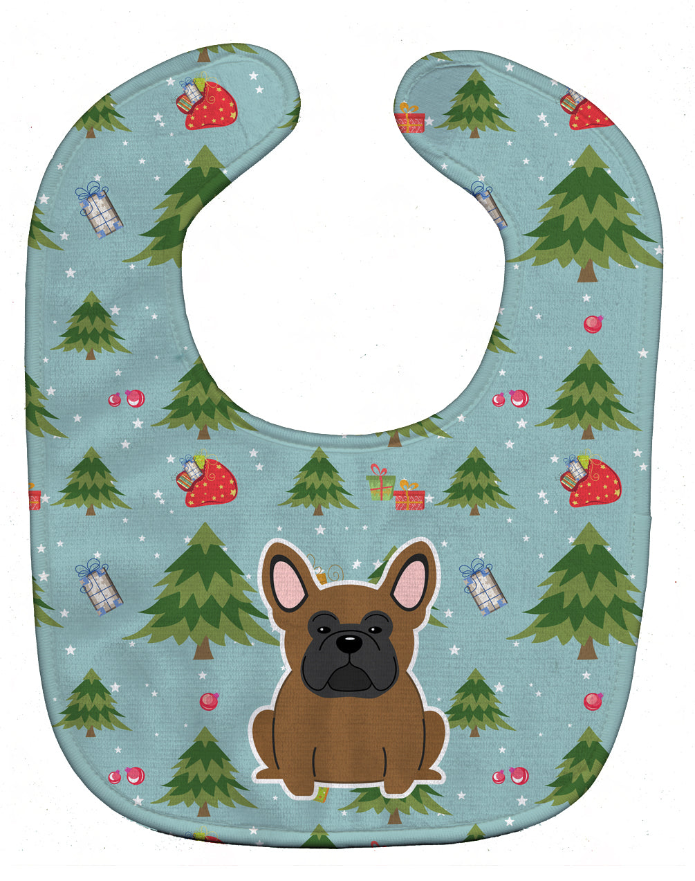 Christmas French Bulldog Brown Baby Bib Easy-Clean Baby Bib Baby Feeding Accessory Baby Mealtime Essential, 10 x 13, Multicolor