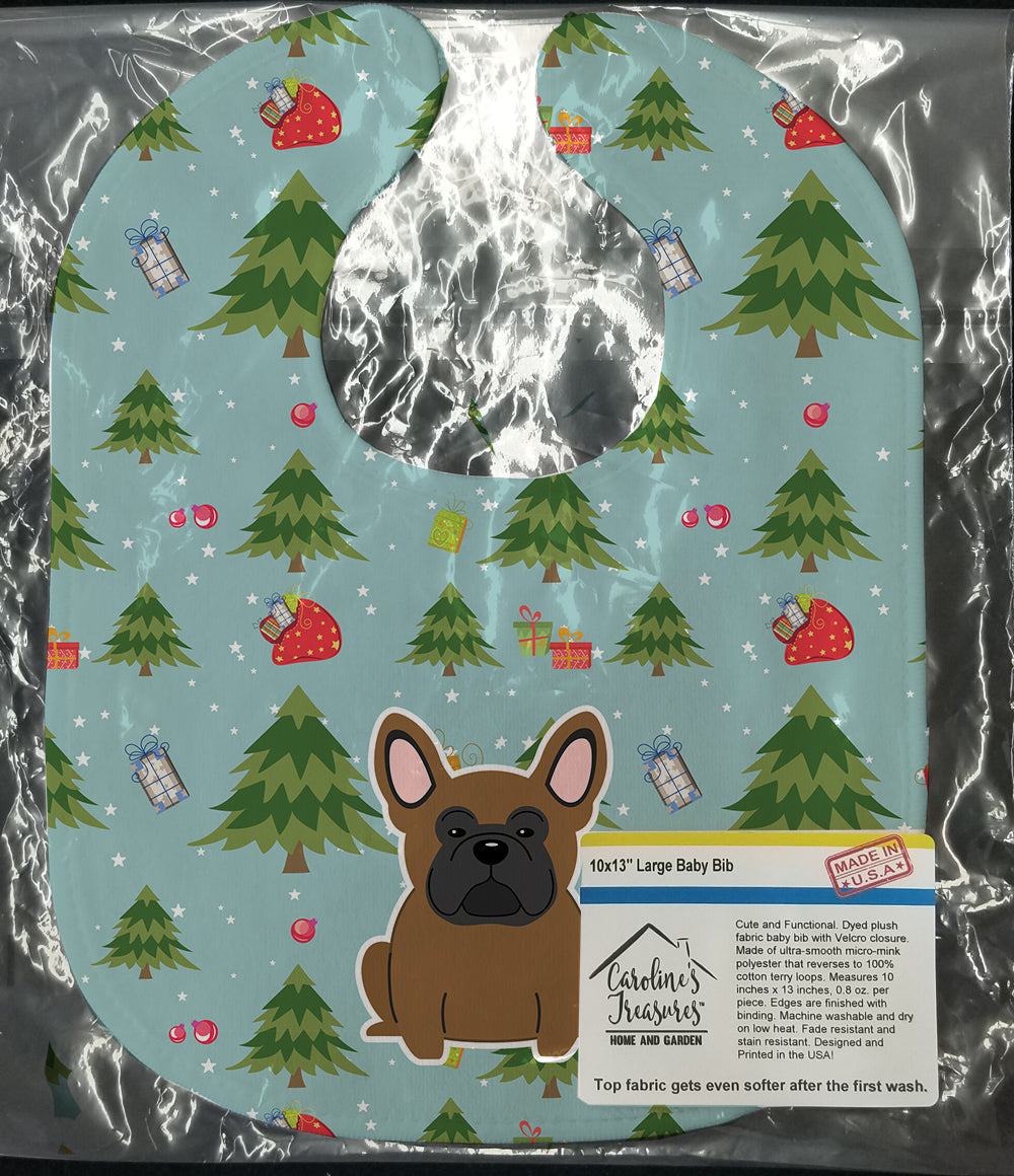 Christmas French Bulldog Brown Baby Bib Easy-Clean Baby Bib Baby Feeding Accessory Baby Mealtime Essential, 10 x 13, Multicolor
