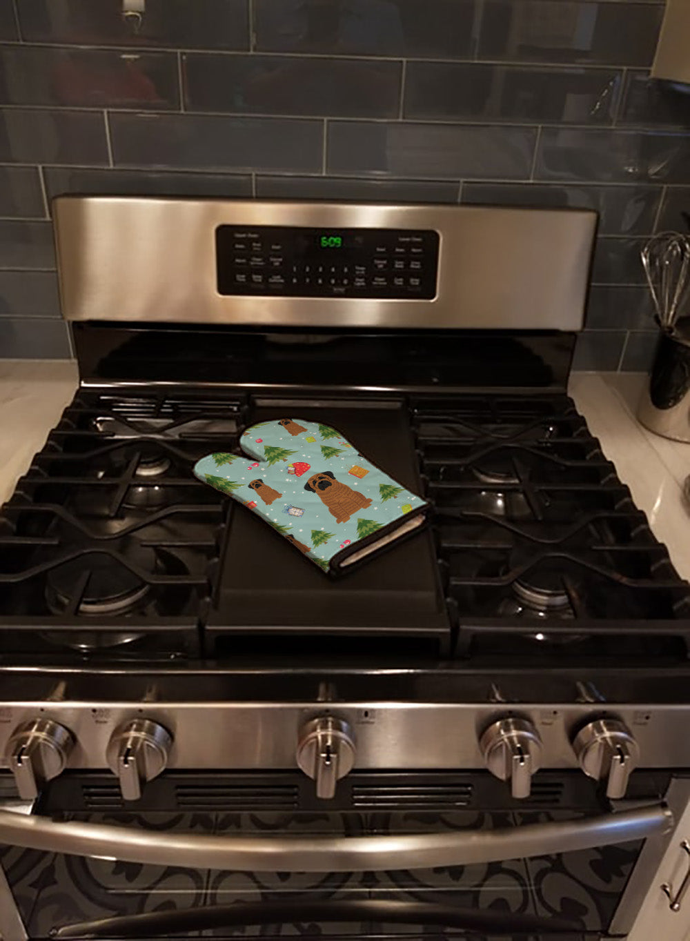 Christmas Mastiff Brindle Oven Mitt Heat Resistant Thick Oven Mitt for Hot Pans and Oven, Kitchen Mitt Protect Hands, Cooking Baking Glove