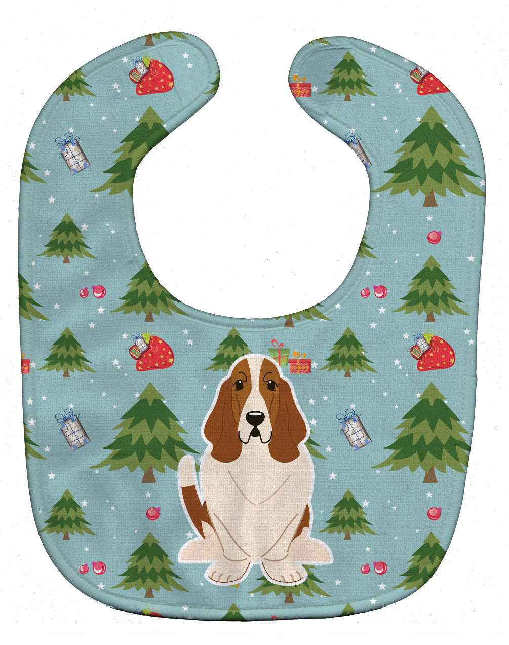 Christmas Basset Hound Baby Bib Easy-Clean Baby Bib Baby Feeding Accessory Baby Mealtime Essential, 10 x 13, Multicolor