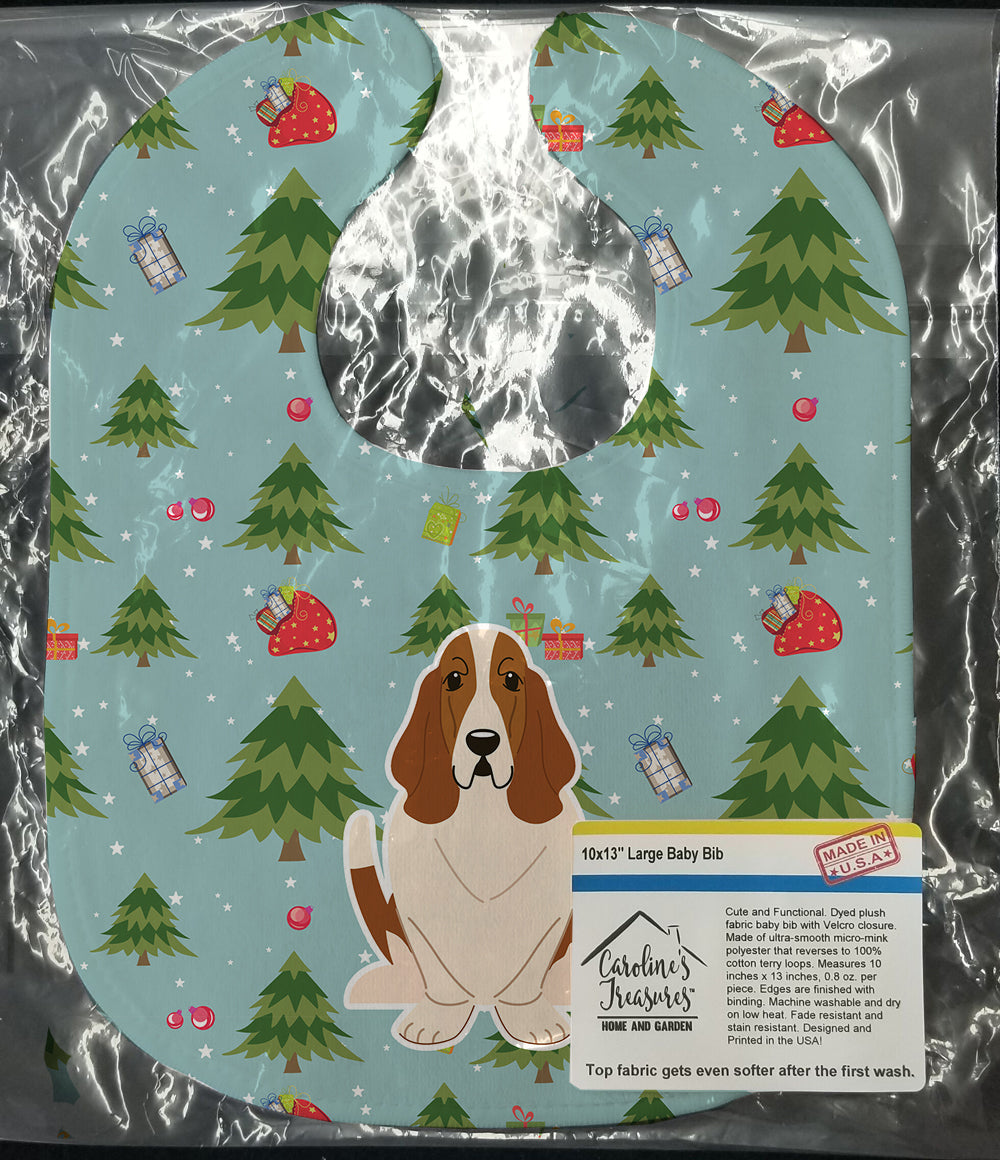 Christmas Basset Hound Baby Bib Easy-Clean Baby Bib Baby Feeding Accessory Baby Mealtime Essential, 10 x 13, Multicolor