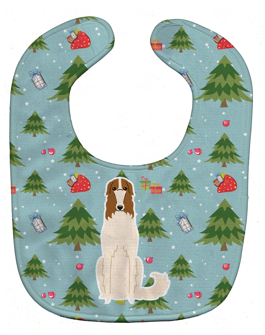 Christmas Borzoi Baby Bib Easy-Clean Baby Bib Baby Feeding Accessory Baby Mealtime Essential, 10 x 13, Multicolor