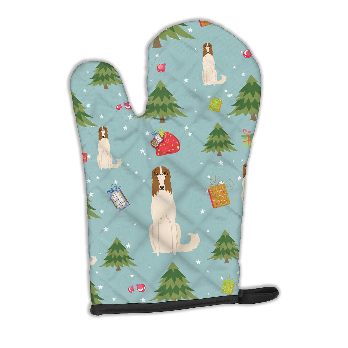 Christmas Borzoi Oven Mitt Heat Resistant Thick Oven Mitt for Hot Pans and Oven, Kitchen Mitt Protect Hands, Cooking Baking Glove