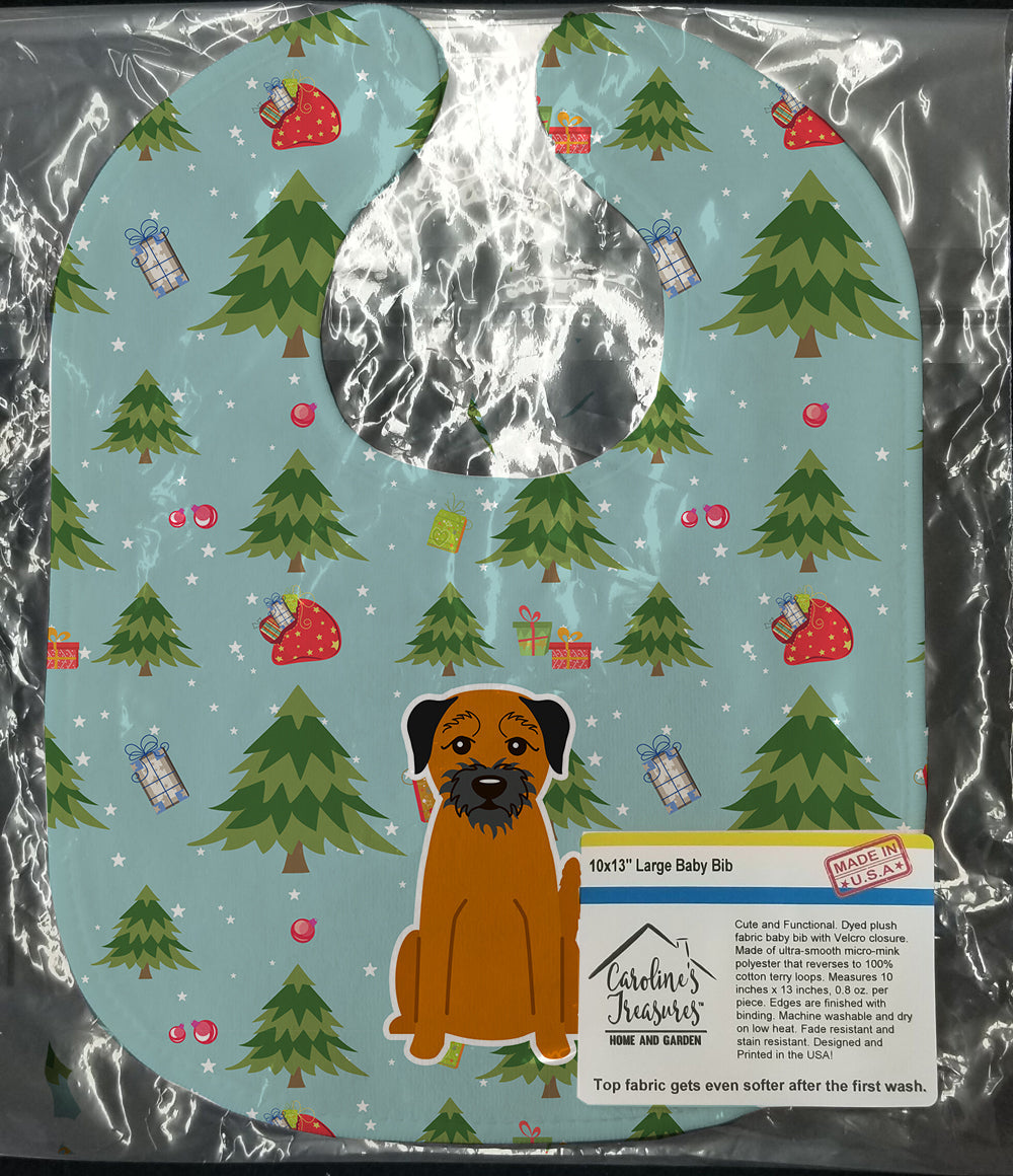 Christmas Border Terrier Baby Bib Easy-Clean Baby Bib Baby Feeding Accessory Baby Mealtime Essential, 10 x 13, Multicolor