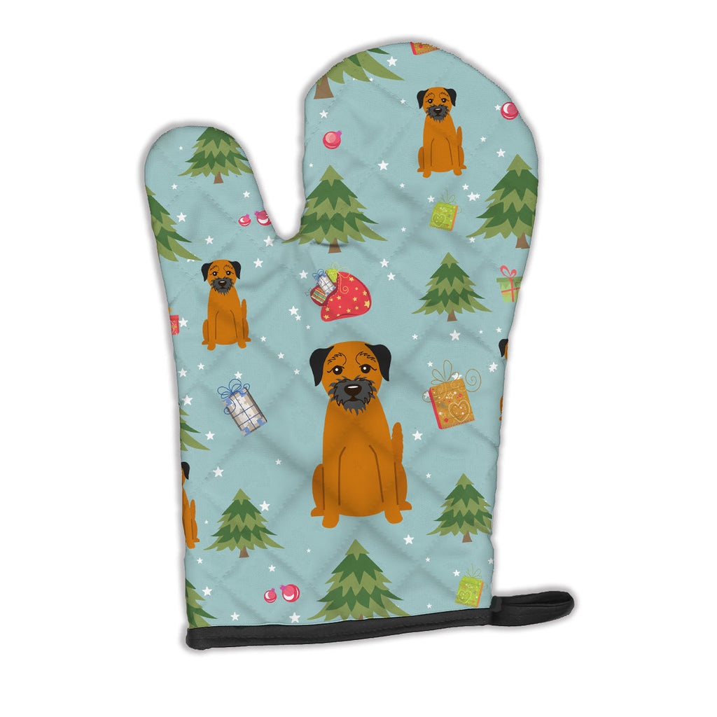 Christmas Border Terrier Oven Mitt Heat Resistant Thick Oven Mitt for Hot Pans and Oven, Kitchen Mitt Protect Hands, Cooking Baking Glove