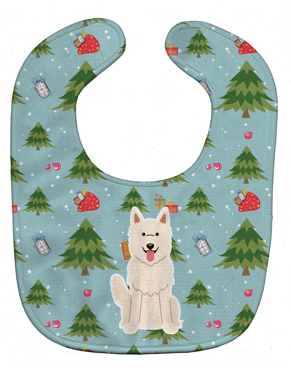 Christmas White German Shepherd Baby Bib Easy-Clean Baby Bib Baby Feeding Accessory Baby Mealtime Essential, 10 x 13, Multicolor