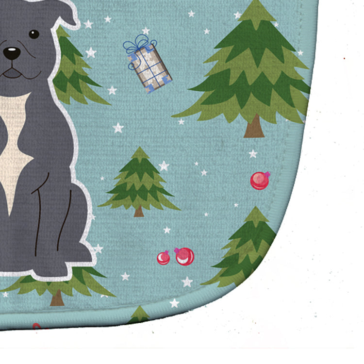 Christmas Staffordshire Bull Terrier Blue Baby Bib Easy-Clean Baby Bib Baby Feeding Accessory Baby Mealtime Essential, 10 x 13, Multicolor