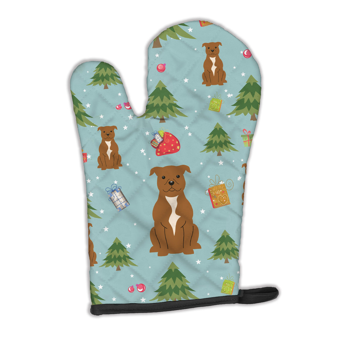 Christmas Staffordshire Bull Terrier Brown Oven Mitt Heat Resistant Thick Oven Mitt for Hot Pans and Oven, Kitchen Mitt Protect Hands, Cooking Baking Glove